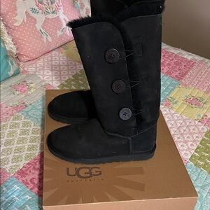 UGG Black Suede Boots with Button Accents